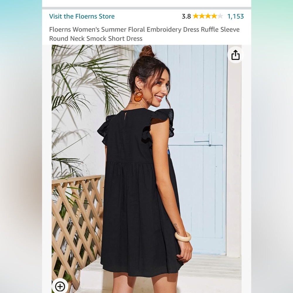 Floral High neck Mexican style dress. Black - Picture 2 of 6
